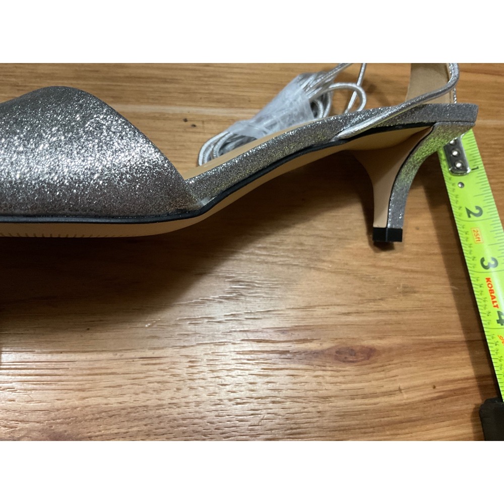 Michael Kors Silver Glitter Lace Up Kitten Heel Sandals Square Toe 8.5M - Picture 4 of 5